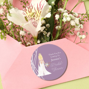 Thank You Boho Blonde Hair Bride With Pearls  Classic Round Sticker