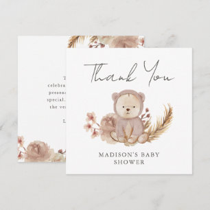 Thank You Boho Botanical Sweet Bear Baby Shower Card