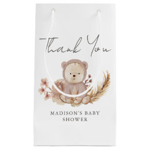 Thank You Boho Botanical Sweet Bear Baby Shower Small Gift Bag