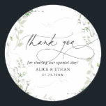 Thank You Boho Greenery Wedding Classic Round Sticker<br><div class="desc">Boho “Thank You” wedding sticker features watercolor greenery and classy calligraphy.</div>