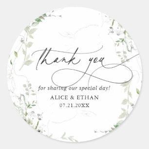 Thank You Boho Greenery Wedding Classic Round Sticker
