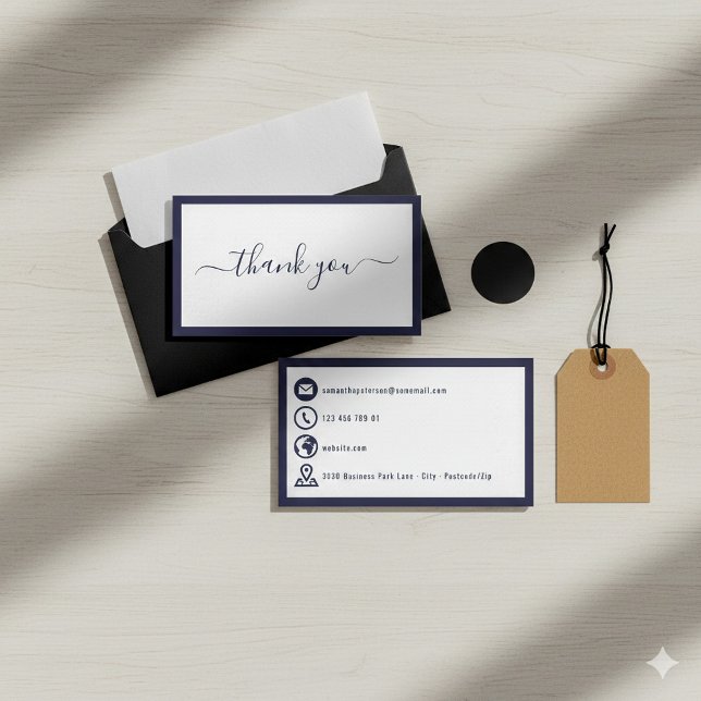 Thank you bold border and blue icons elegant enclosure card (Thank you bold border and blue contact icons elegant enclosure card.)