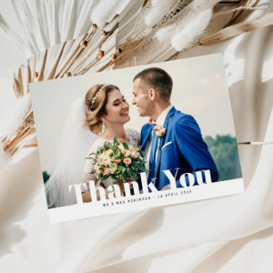 THANK YOU, bold text wedding thank you card
