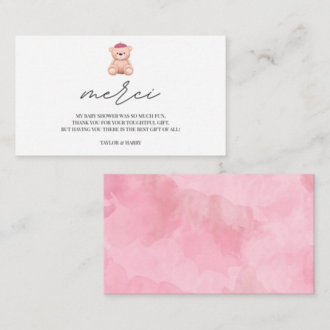 Thank you Bonjour Bebe French baby shower Enclosur Enclosure Card (Front/Back)