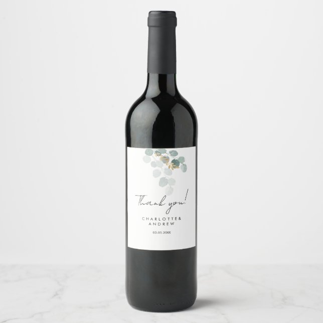 Thank you! Botanical, elegant, handwriting Wine Label (Front)