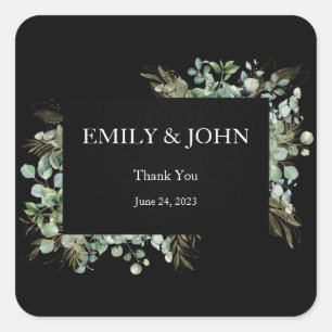 Thank You Botanical Eucalyptus Gold Leaf Design Square Sticker
