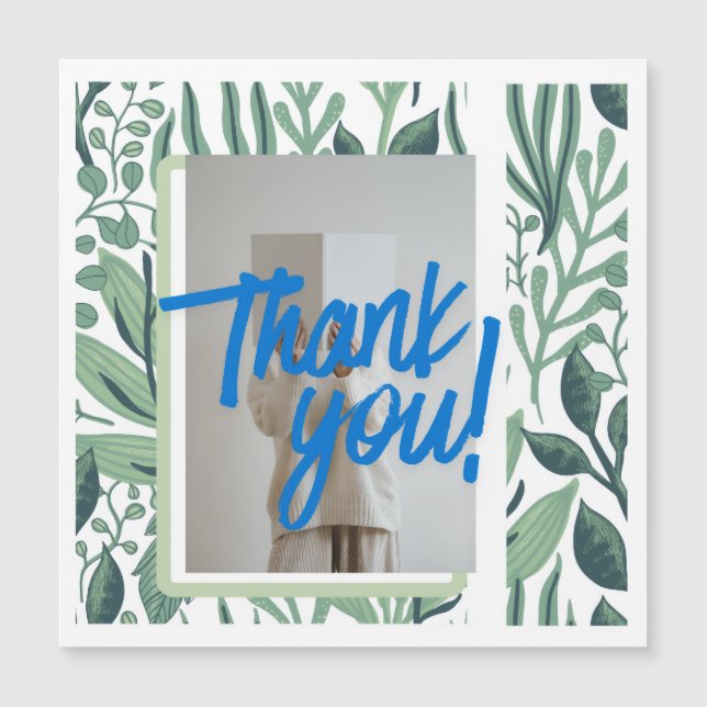 Thank You Botanical Greenery Card with Blue Brush  (Front)