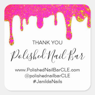 Thank You Boutique Shop Nails Studio Pink Gold Square Sticker