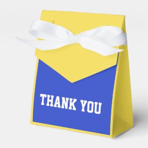 thank you  box with bow in blue and yellow