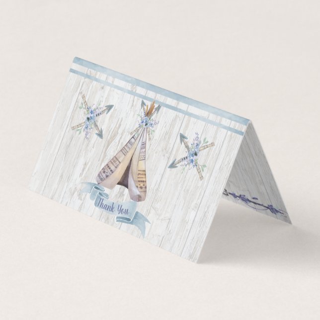 Thank You | Boy Baby Blue Shower Boho Chic Teepee Business Card (Front)