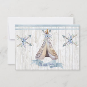 Thank You   Boy Baby Blue Shower Boho Chic Teepee Card