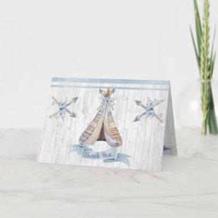 Thank You   Boy Baby Blue Shower Boho Chic Teepee Card