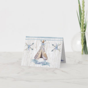 Thank You   Boy Baby Blue Shower Boho Chic Teepee Note Card