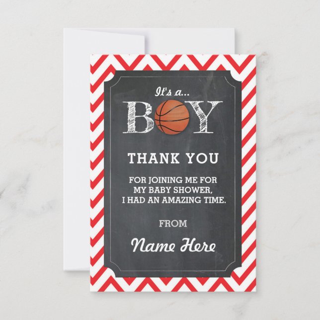 Thank You BOY Basketball Cards Chalk Red Chevron (Front)