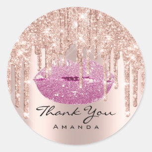 Thank You Bridal  16th Pink Rose Glossy Lips Classic Round Sticker