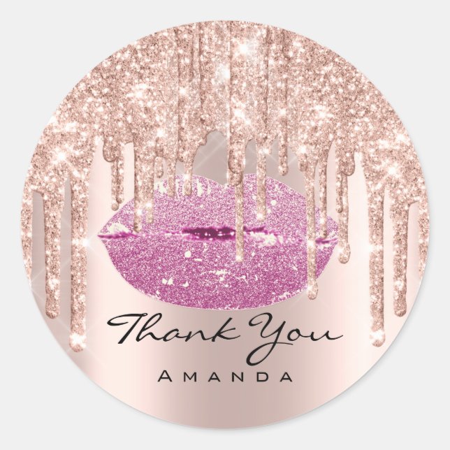 Thank You Bridal  16th Pink Rose Glossy Lips Classic Round Sticker (Front)