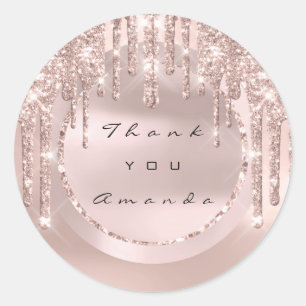 Thank You Bridal Favour  Name Drips Rose Glitter Classic Round Sticker