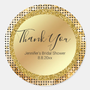 thank you bridal shower gold metallic disco retro  classic round sticker