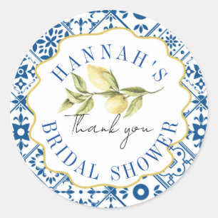 Thank you Bridal Shower Med Italian Lemon  Classic Round Sticker