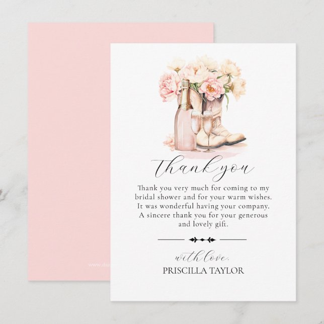 THANK YOU BRIDAL SHOWER Pink Cowgirl Boots  (Front/Back)
