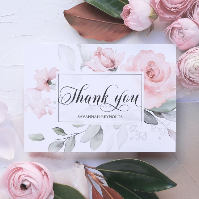 THANK YOU BRIDAL SHOWER PINK FLORAL ROSES CARD (Creator Uploaded)