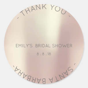 Thank You Bridal Shower Pink Rose Pearly Champlain Classic Round Sticker