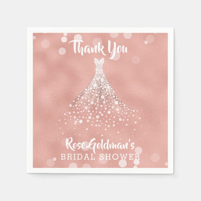 Thank You Bridal Shower Rose Gold Wedding Dress Napkin (Front)