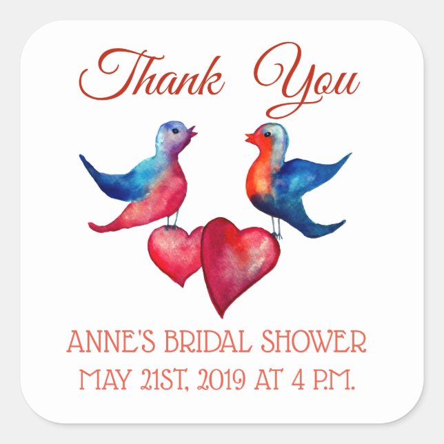 Thank You Bridal Shower Square Stickers (Front)