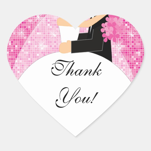 Thank You Bridal Shower Sticker Bride Groom Pink (Front)