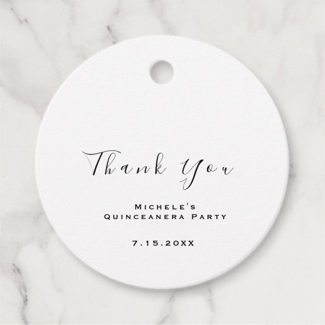 Thank You Bridal Shower Sweet 16th White Simply Favour Tags (Front)
