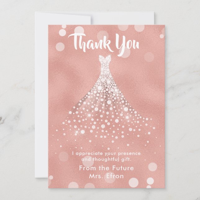 Thank You Bridal Shower Wedding Dress Rose Gold (Front)