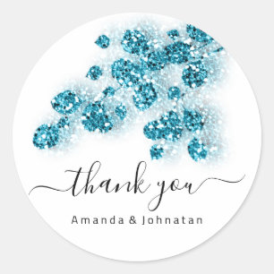 Thank You Bridal Sweet16th Floral Glitter Blue Classic Round Sticker