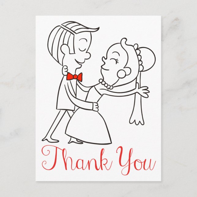 Thank You Bride And Groom Black And White Wedding Postcard (Front)