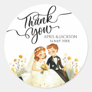 Thank You Bride Groom Ilustration Classic Round Sticker