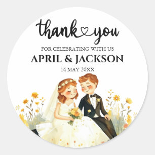 Thank You Bride Groom Ilustration Classic Round Sticker