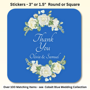 Thank You Bride, Groom Names Cobalt Blue & White  Square Sticker