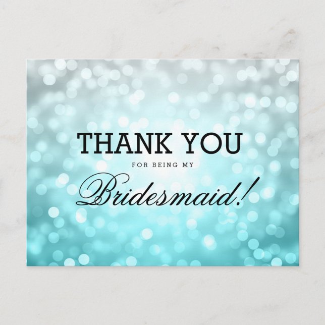 Thank You Bridesmaid Beach Ombre Glitter Lights Postcard (Front)