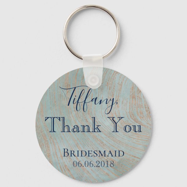 Thank You  Bridesmaid Blue and Copper Key Ring (Front)