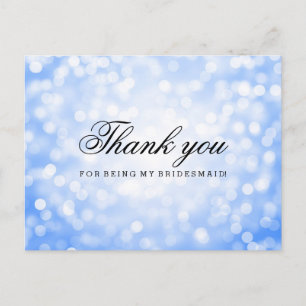 Thank You Bridesmaid Blue Glitter Lights Postcard