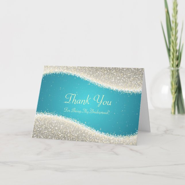 Thank You Bridesmaid Dazzling Sparkles Turquoise Card (Front)