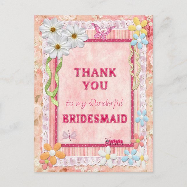 Thank you Bridesmaid, flowers craft card (Front)