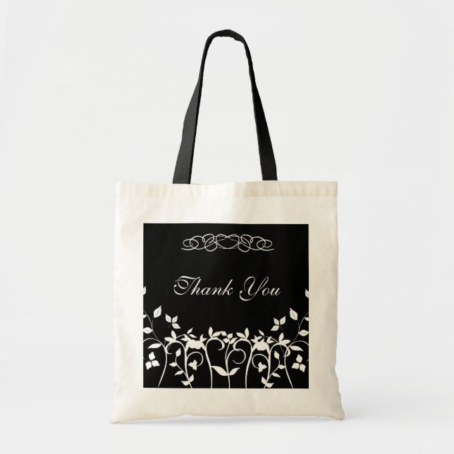 Thank You Bridesmaid Gift Bag - Black White Floral (Front)
