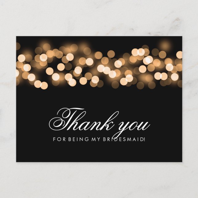Thank You Bridesmaid Gold Hollywood Glam Postcard (Front)