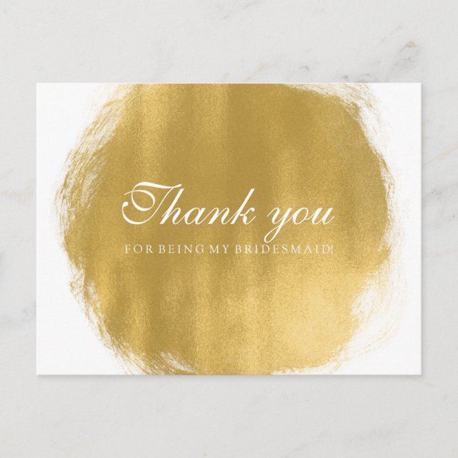 Thank You Bridesmaid Gold Paint Look Postcard (Front)