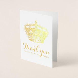 Thank You Bridesmaid Gold Royal Crown Foil Card