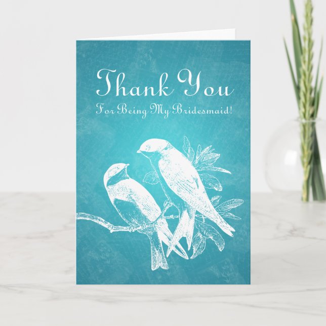 Thank You Bridesmaid Love Birds Blue Card (Front)