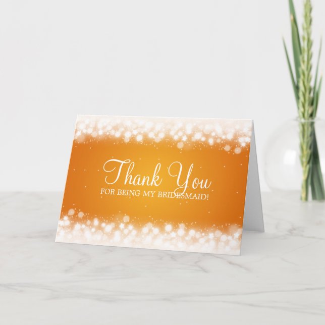 Thank You Bridesmaid Magic Sparkle Orange Card (Front)