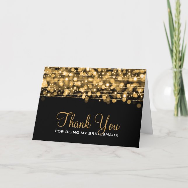 Thank You Bridesmaid Party Sparkles Gold Card (Front)