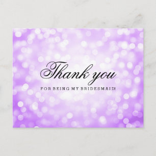 Thank You Bridesmaid Purple Glitter Lights Postcard
