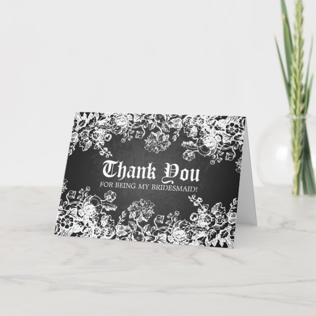 Thank You Bridesmaid Victorian Flourish Black Card (Front)